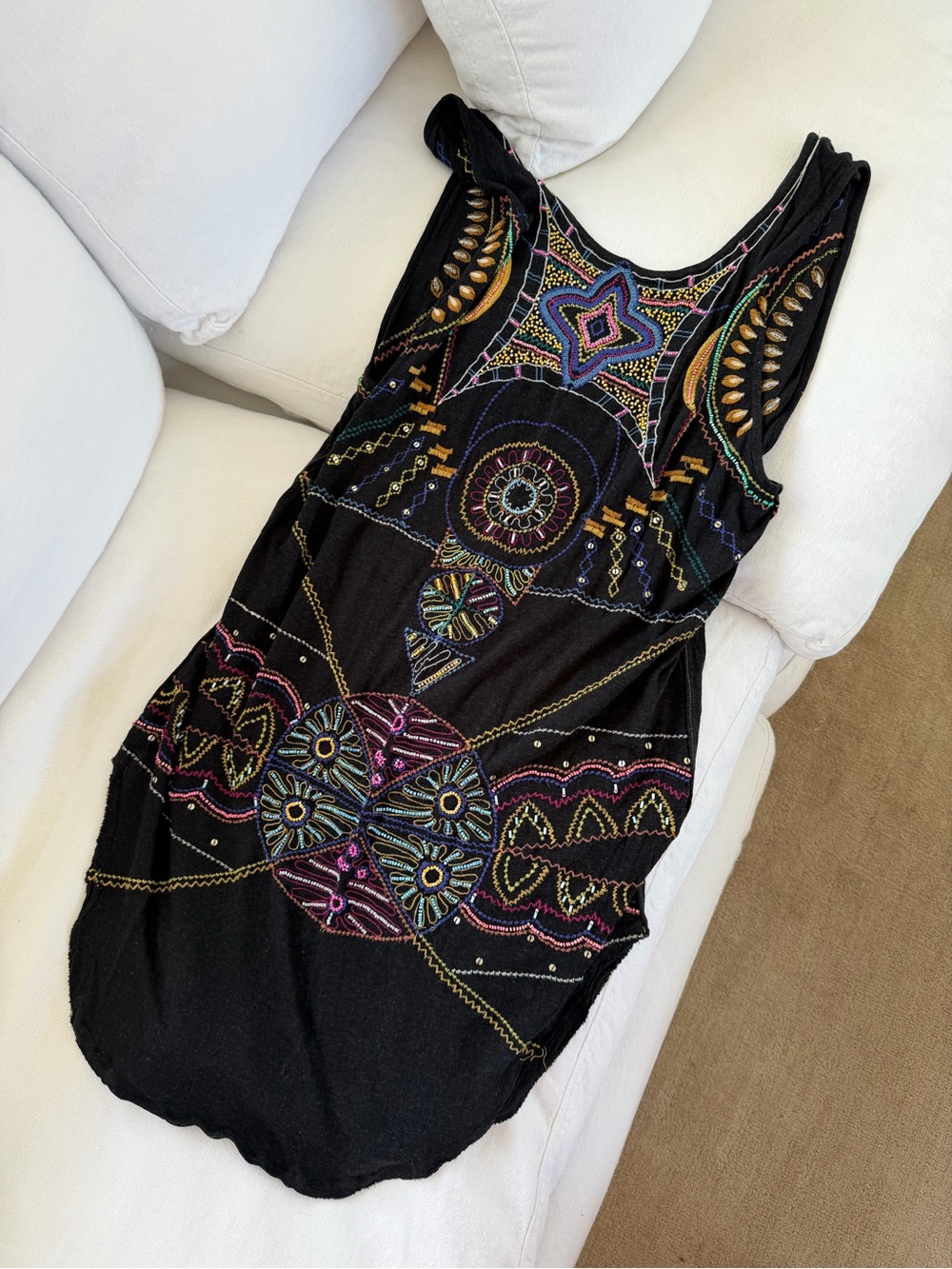 Free People Beaded/Embroidered Tunic Dress with Multicolor Motifs